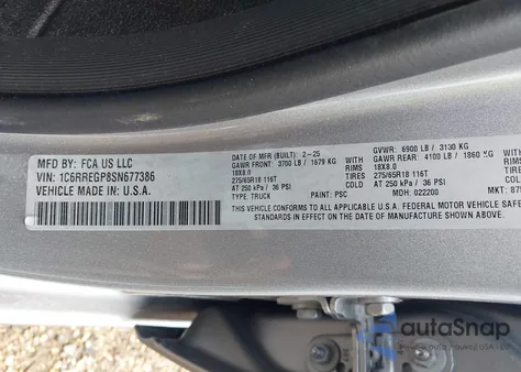 2025 Ram 1500 Tradesman 4X2 5'7 Box from USA, damaged, VIN 1C6RREGP8SN677386